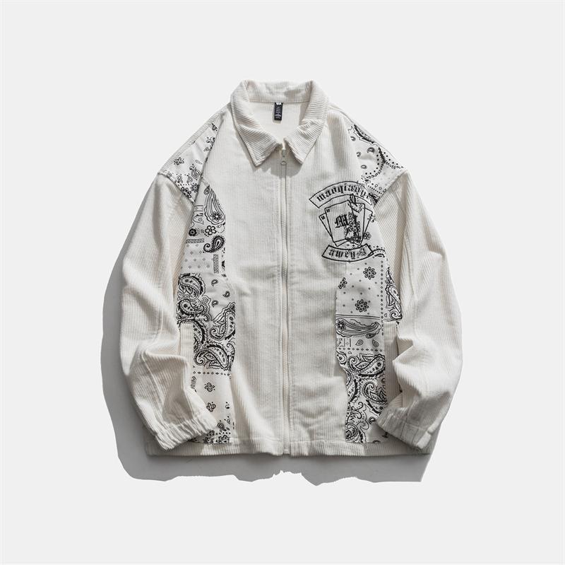 

Men's Jackets Autumn Brand Corduroy Embroidered Stitching Japanese Ins Loose Jacket Y2k Men's Women's Casual Cotton Flannel JacketMe, Black