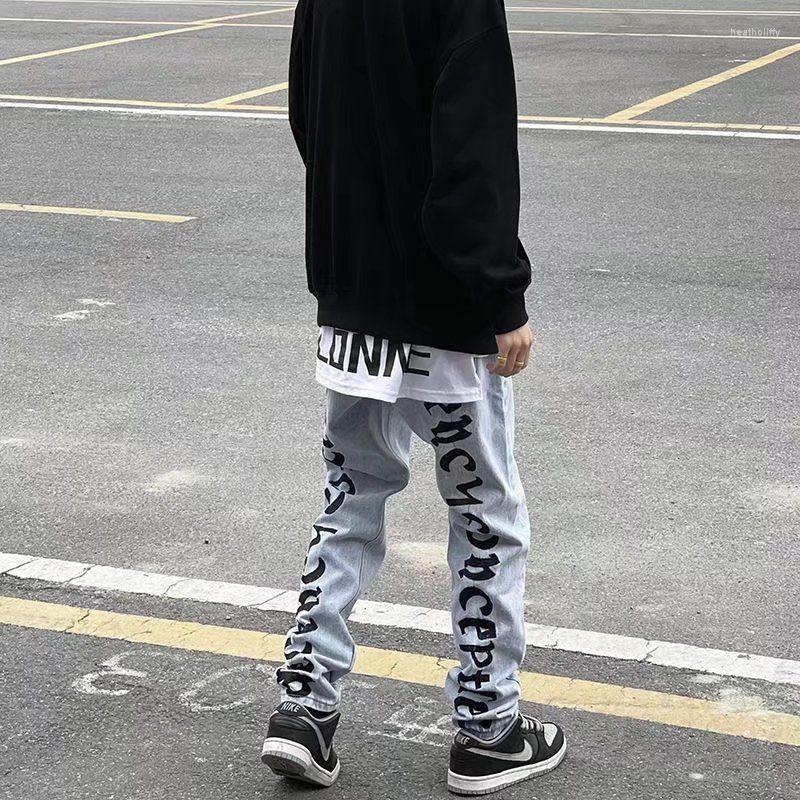 

Men' Jeans European And American Style High Street Men Retro Letter Embroidery Casual Straight Loose Women TrousersMen' Heat22