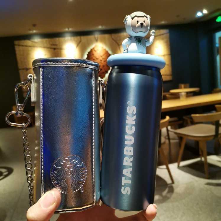 Starbucks cup 380ml astronaut bear thermos with cover and stainless steel traveling Messenger Shoulder Strap-image-759834224