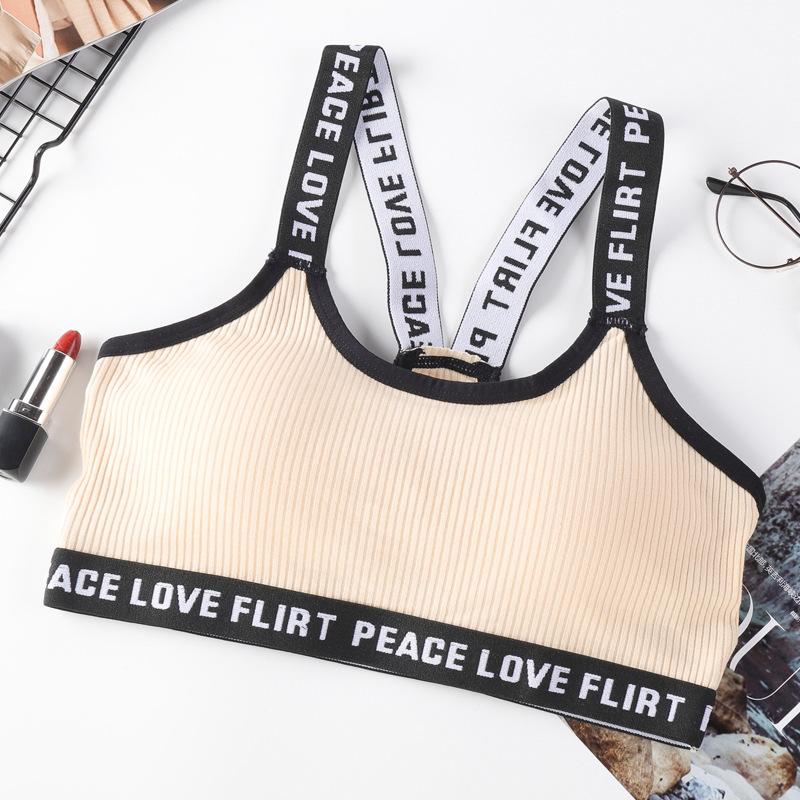 

Camisoles & Tanks Letter Sports Bra Top Push Up Fitness Running Yoga Underwear Cotton Sport Tops For Women Gym Wear Solid VestCamisoles, Black