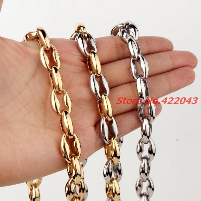 

Chains 7-40" 12MM 316L Stainless Steel Silver Gold Color Coffee Bean Beads Link Chain Mens Womens Necklace TOP Quality JewelryChains