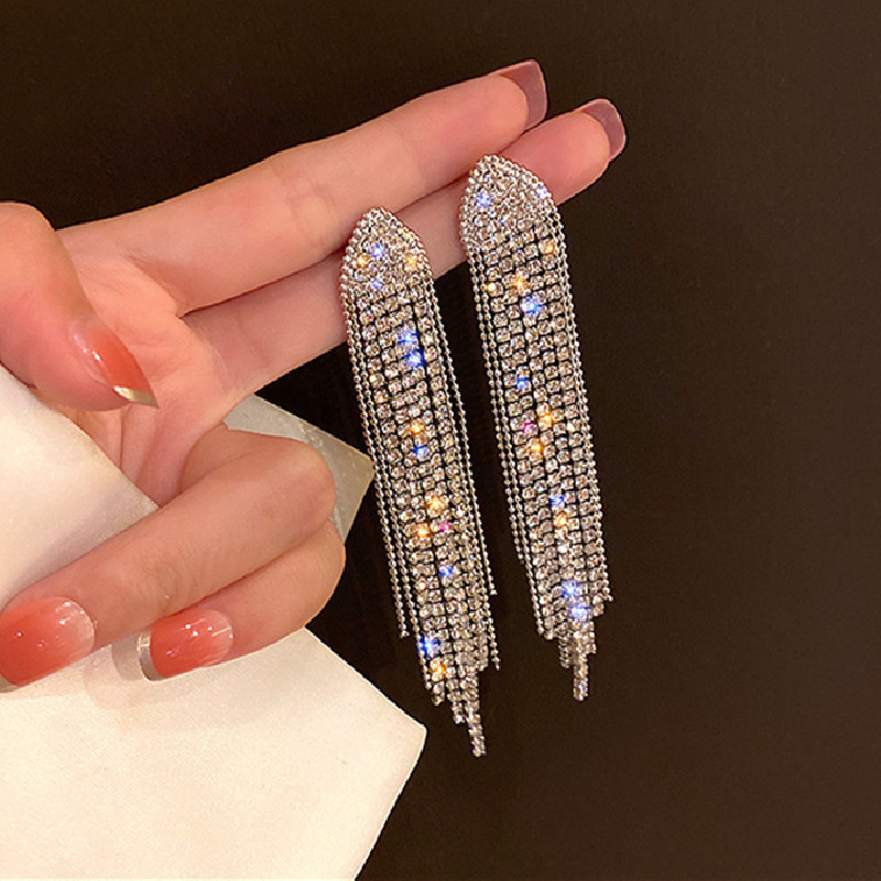 

New Hot Rhinestone Crystal Long Tassel Dangle Earrings for Women Girls Luxury Bridal Drop Earrings Party Wedding Jewelry Gifts