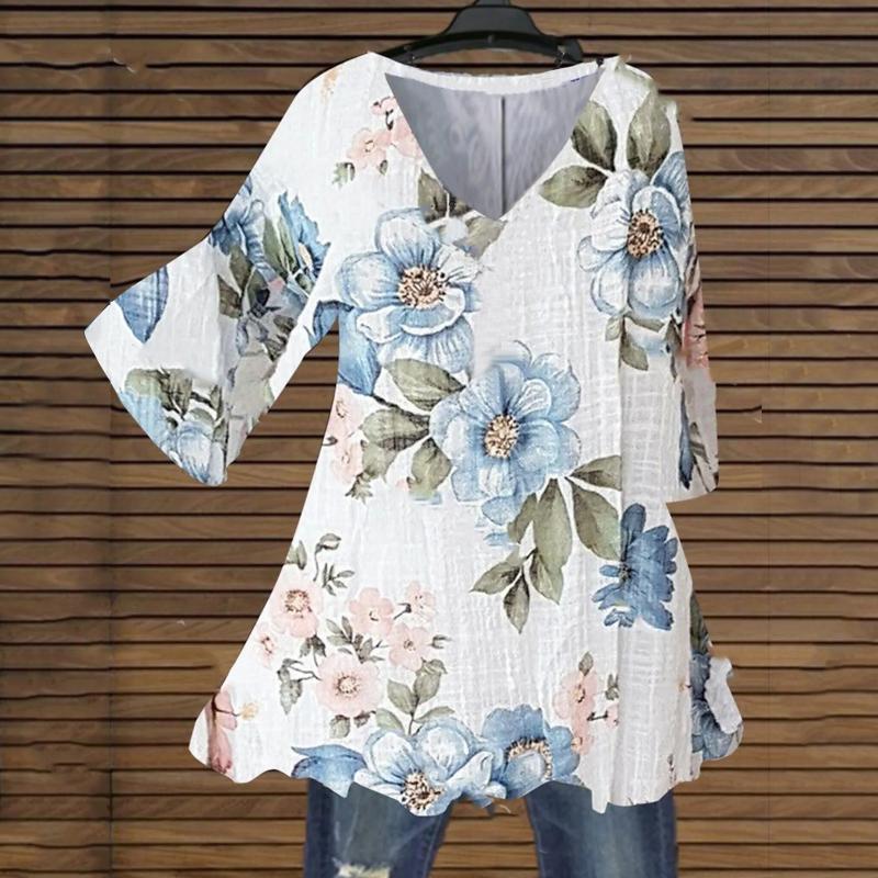 

Women' Blouses & Shirts Women Tops Causal Loose Floral Printed For V Neck Long Sleeve Fall Vintage Clothes Beach T2Women, Kh