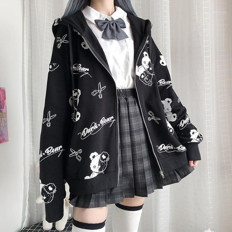 

Gothic Women Sweatshirt Punk Autumn Winter Clothes Hoodies Korean Long Sleeve Zip Up Hoodie Plus Velvet Warm Pullover Women' & Sweatshirts, Thick
