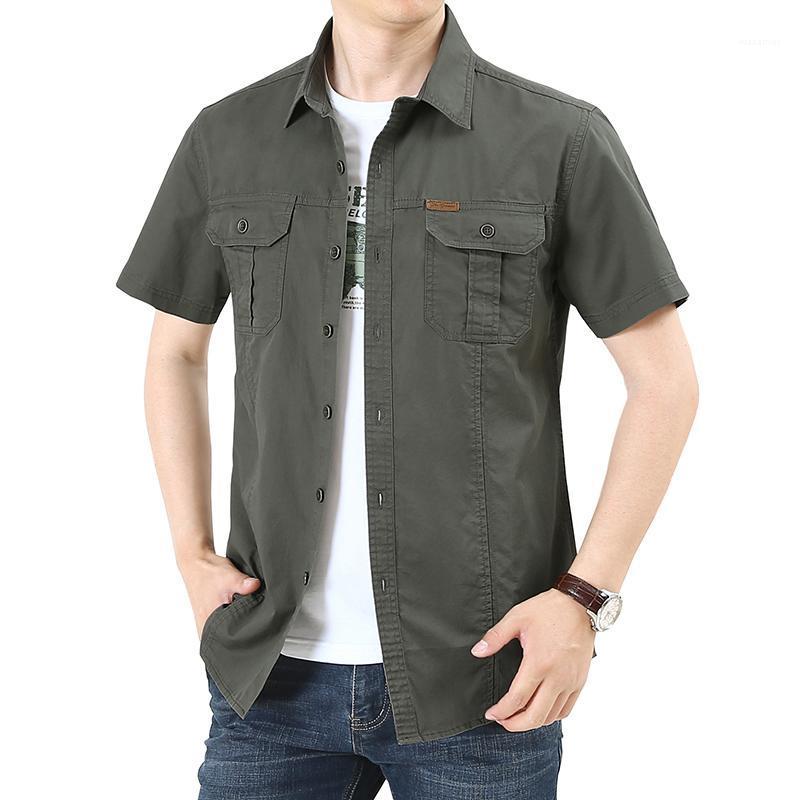 

Men's Casual Shirts Mens Cotton Short Sleeve Custom Work Out, Army green