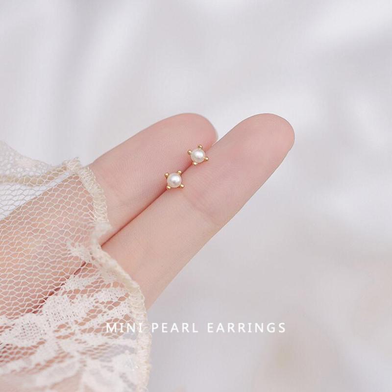 

Stud Fashion Korean Genuine S925 Sterling Silver Mini Baroque Pearl Earrings For Women Teen Girls Daily Life Jewelry GiftStud