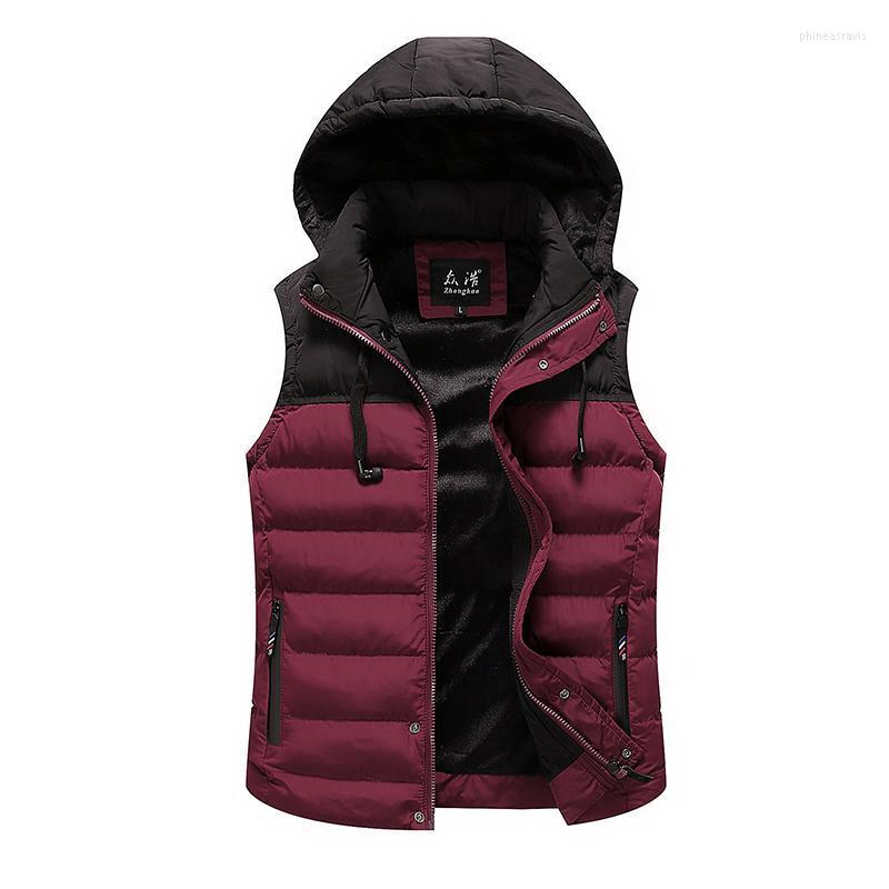 

Men's Vests Fashion Vest Jacket Men Winter Hooded Sleeveless Waistcoat Blue Red Matching Slim Warm Thick Hommes Plus Size ClothingMen's Phin