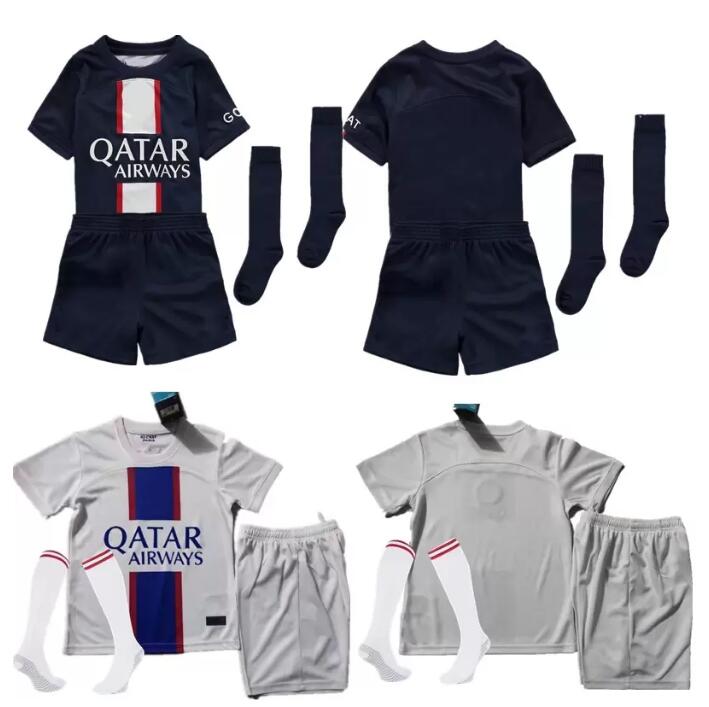 

Maillots de football 22 23 psgs kids soccer jersey 2022 2023 MBAPPE shirt boys set uniform shorts socks maillot foot, Home no socks