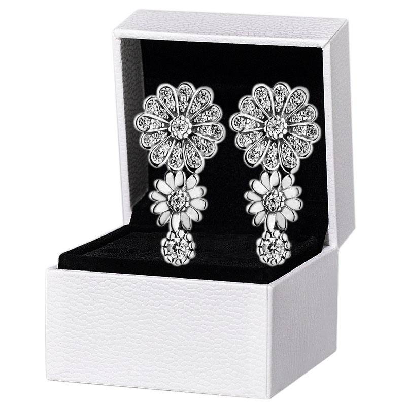 

Sparkling Daisy Flower Trio Stud Earrings Original box for Pandora 925 Sterling Silver Pendant Earring Women Wedding Jewelry Set