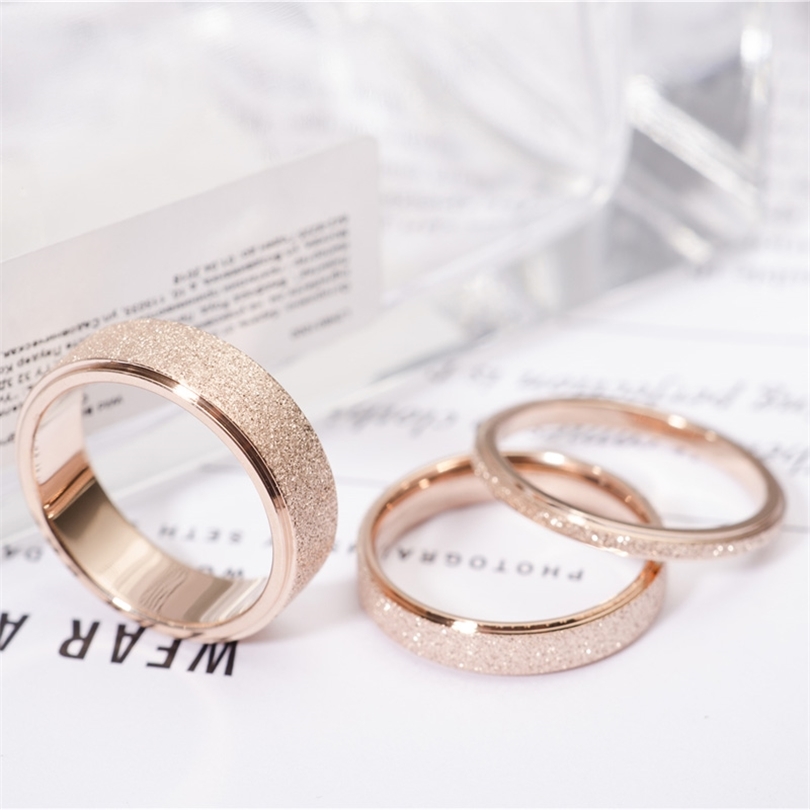 

KNOCK High quality Fashion Simple Scrub Stainless Steel Women s Rings 2 mm Width Rose Gold Color Finger Gift For Girl Jewelry 220728