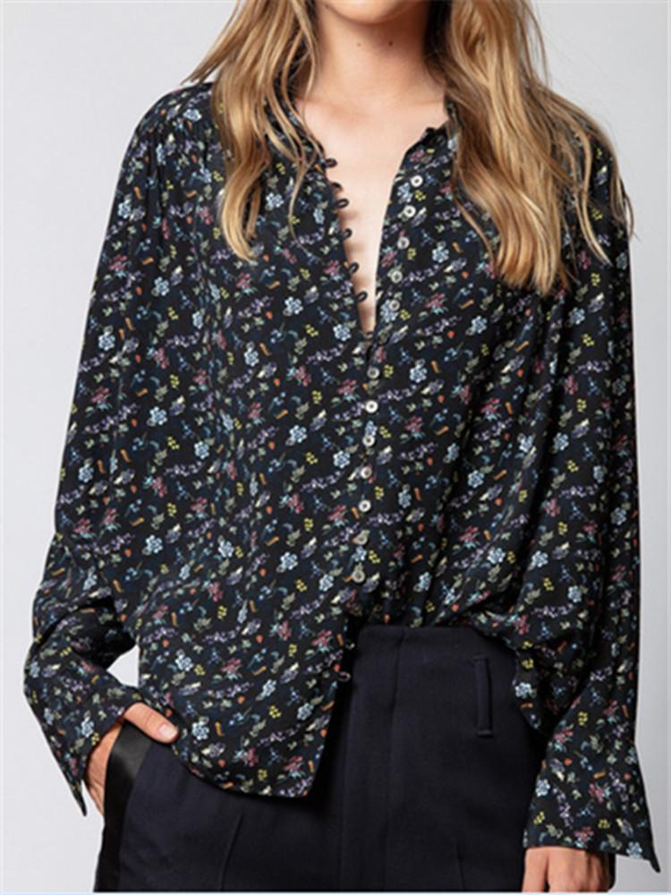 

Women's Polos Women Retro Shirt Tops Turn-Down Collar Long Sleeve Floral Single Breasted Spring Ladies Loose BlouseWomen's, Blouse