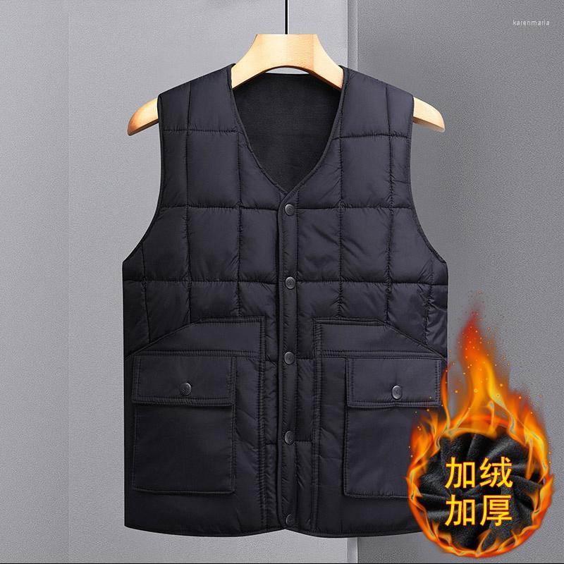 

Men's Vests Middle-aged And Elderly Vest Autumn Winter Dad Outfit Plus Velvet Thickening Warmth Cardigan Men Kare22, Navy blue