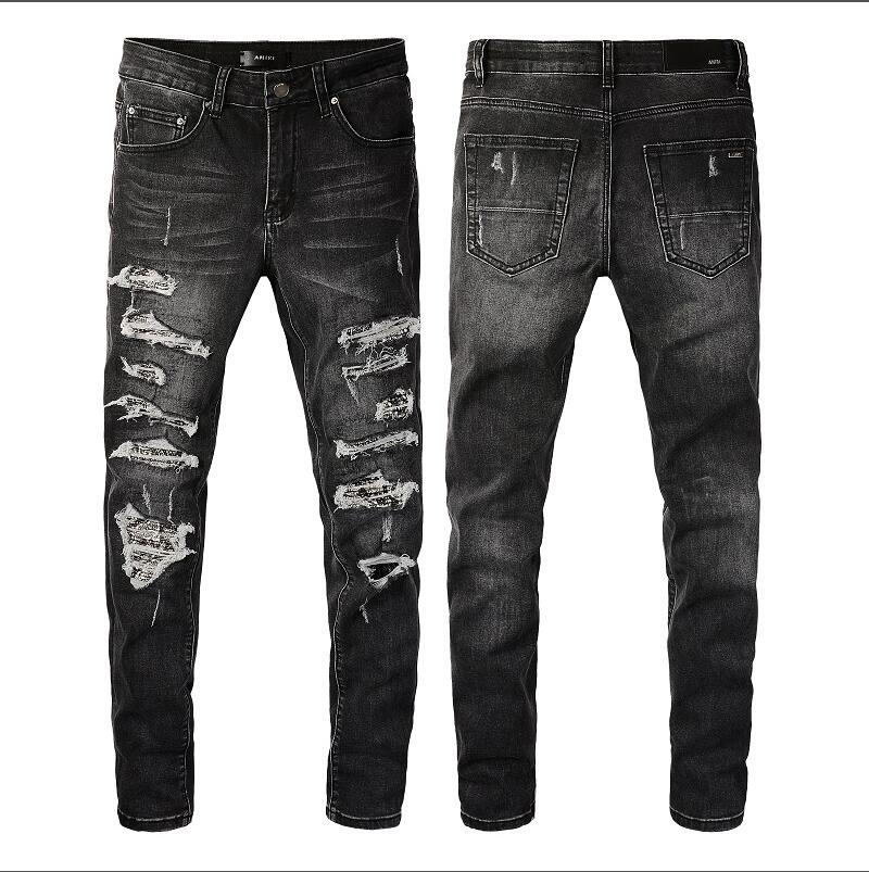 

20SS Mens Designer Jeans Distressed Ripped Biker Slim Fit Motorcycle Denim For Men s Top Quality Fashion jean Mans Pants pour hommes #025, Black