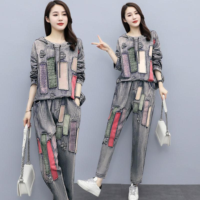 

Women's Two Piece Pants Tracksuits Set Sweat Suits Women Matching Sets Large Size Clothing Jeans Woman Sweatshirts 2 Pieces, Photo color