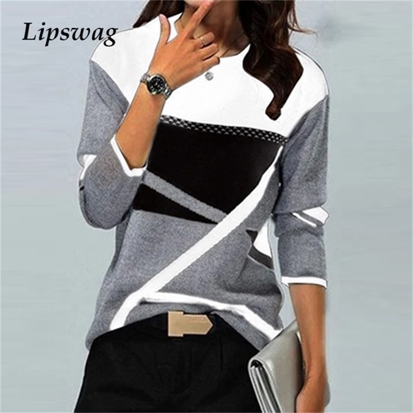 

Femme Autumn Fashion O-Neck Pullover Tops Harajuku Patchwork Loose Blouse Women Casual Long Sleeve Shirt Blouses Streetwear 220419, 01 green
