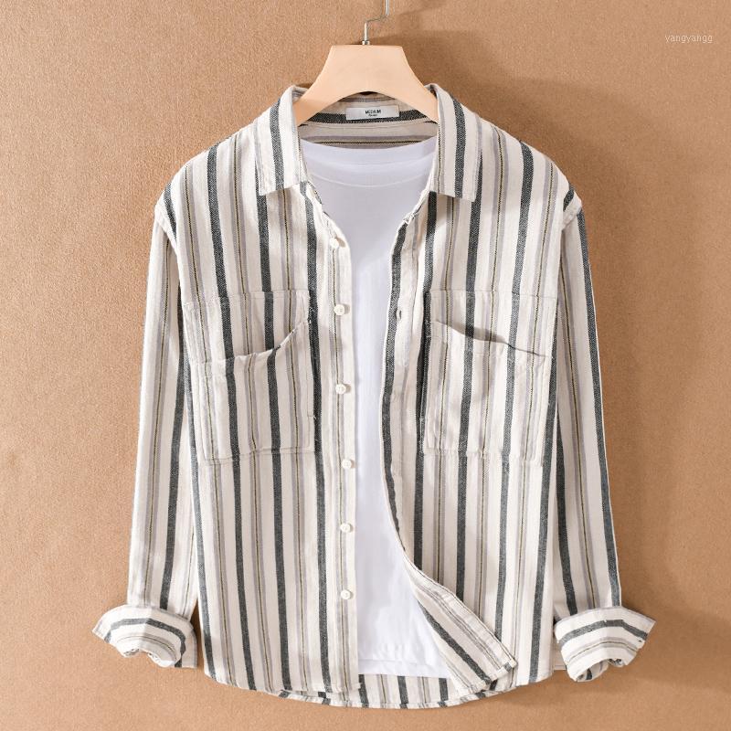 

Men's Casual Shirts 2022 Suehaiwe's Brand Italy Style Long-sleeved Shirt Men Cotton Trendy Striped For Top Camisa Chemise, Beige white