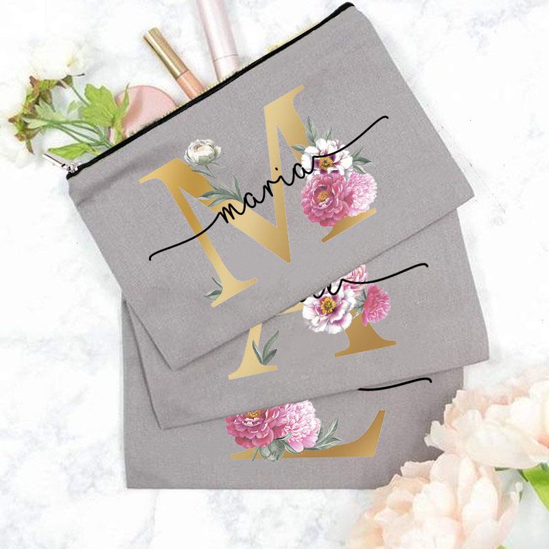 

Personalized Custom Letter Name Makeup Bag Bridesmaid Maid Of Honor Wedding Bachelorette Party Canvas Cosmetic Zipper Pouch, Dark grey