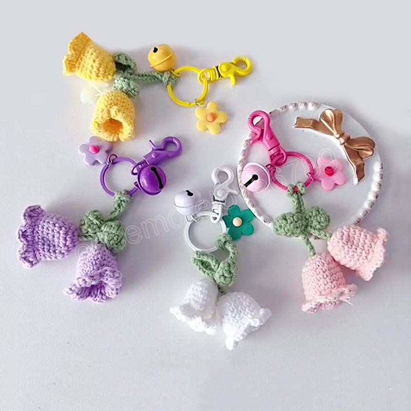 

Handmade Knitted Flower Keychain Fashion Yarn Crocheted Bell Orchid Flower Women Car Key Ring Backpack Bag Pendants Jewelry Gift