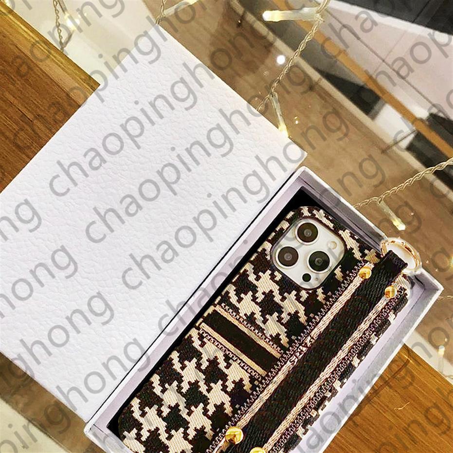 

Fabric Bracelet Phone Cases For iPhone 13 Pro Max i 12 11 XS XR X XsMax 7 8 Plus Fashion Designer Textile Embroidery Bumper Wristb282Y, 1d#+logo