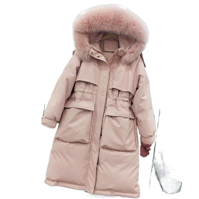 women's Down & Parkas Large Natural Fur Collar Hooded 90% White Duck Long Winter Women Thick Warm Coat Snow Outwear n5DL#