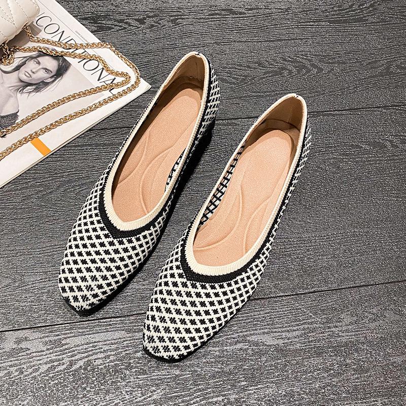 

Dress Shoes Square Toe Single Women Knitted Med-Heeled Simple Mixed Colors Woman High Heels Slip-On PumpsDress, Black