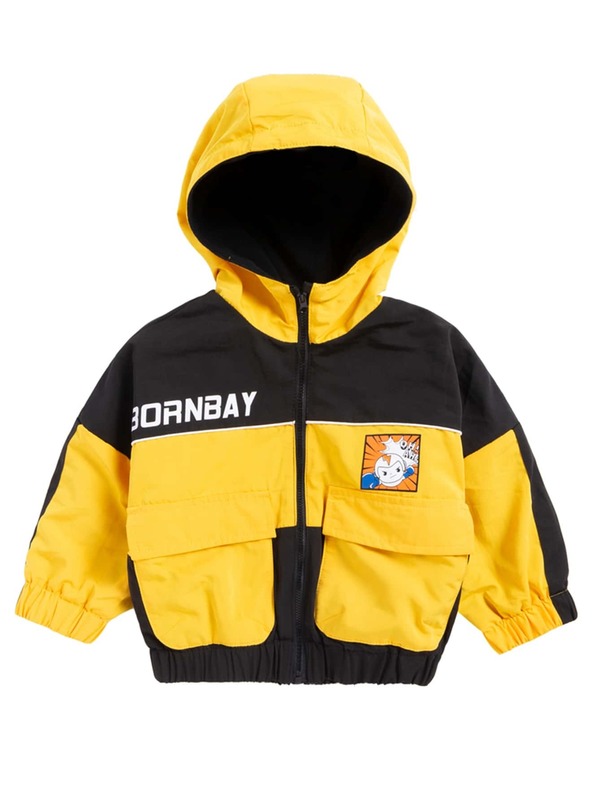 

Toddler Boys Color Block Cartoon Graphic Hooded Jacket SHE, Multicolor