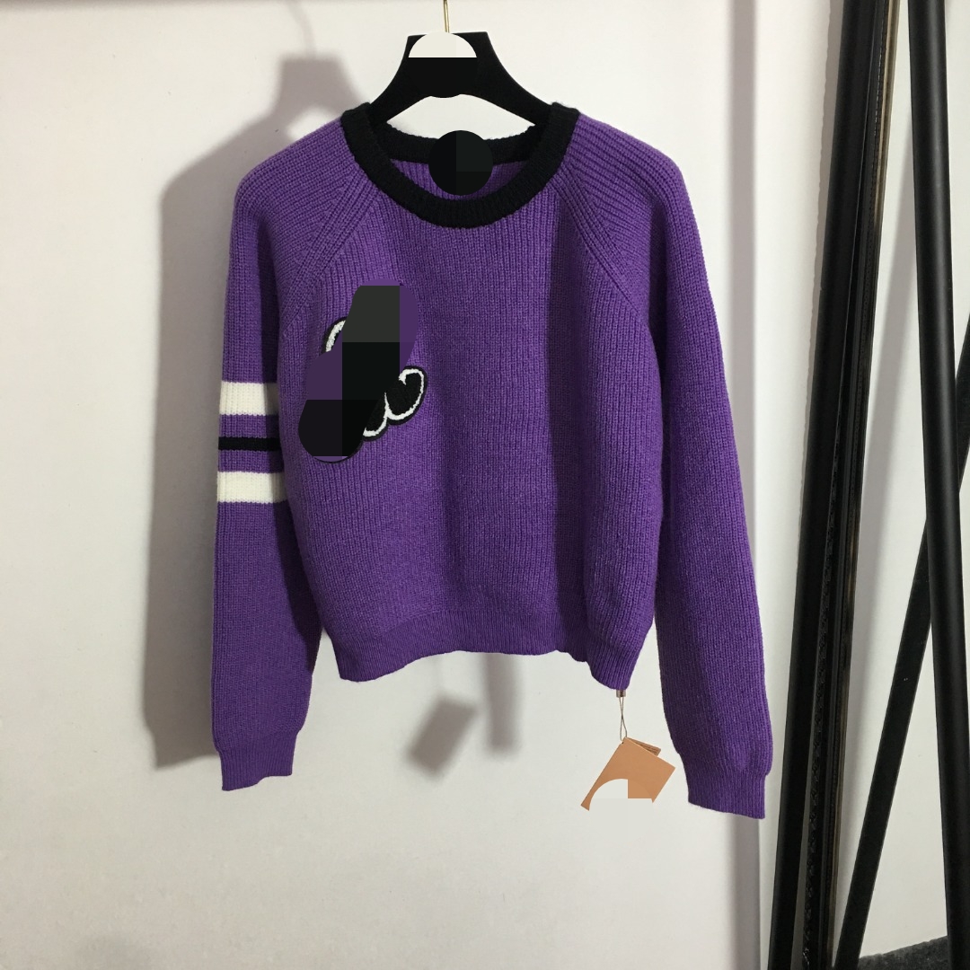 

706 2022 Milan Runway Autumn Summer Brand Same Style Sweater Long Sleeve Crew Neck Striped Pullover Purple High Quality Womens meiyi