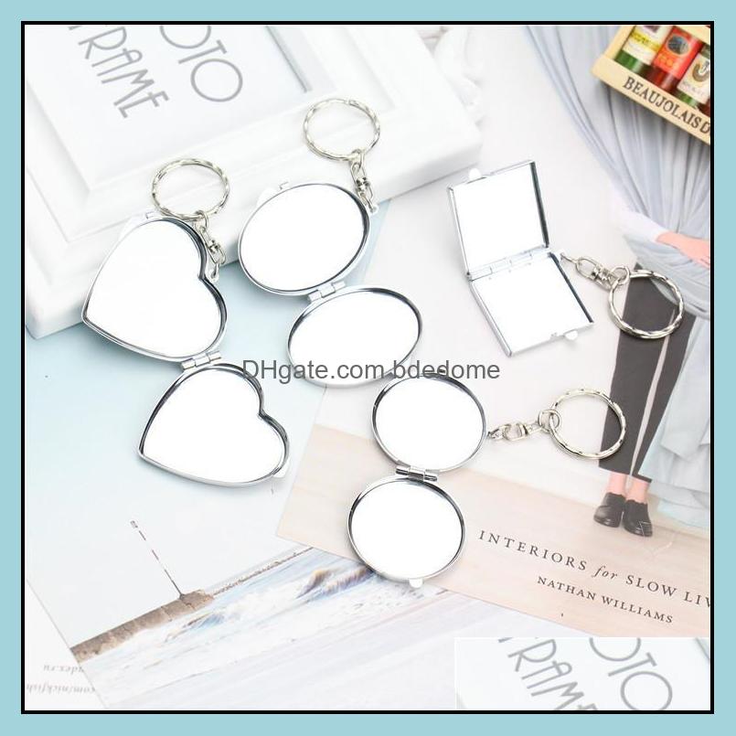 

Keychains Fashion Accessories Lady Round Heart Oval Sqaure Shape Double Sides Cosmetic Mirror Folding Keychain Good Quality Metal Mini Dh5Tg