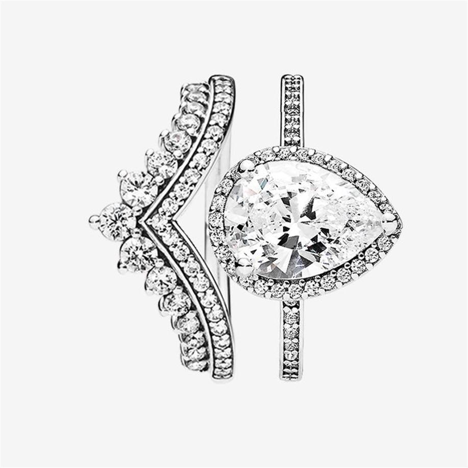 

925 Sterling Silver Teardrop Ring CZ Diamond Fits Pandora Original Box Wedding Rings Set Ladies Engagement Jewelry300v