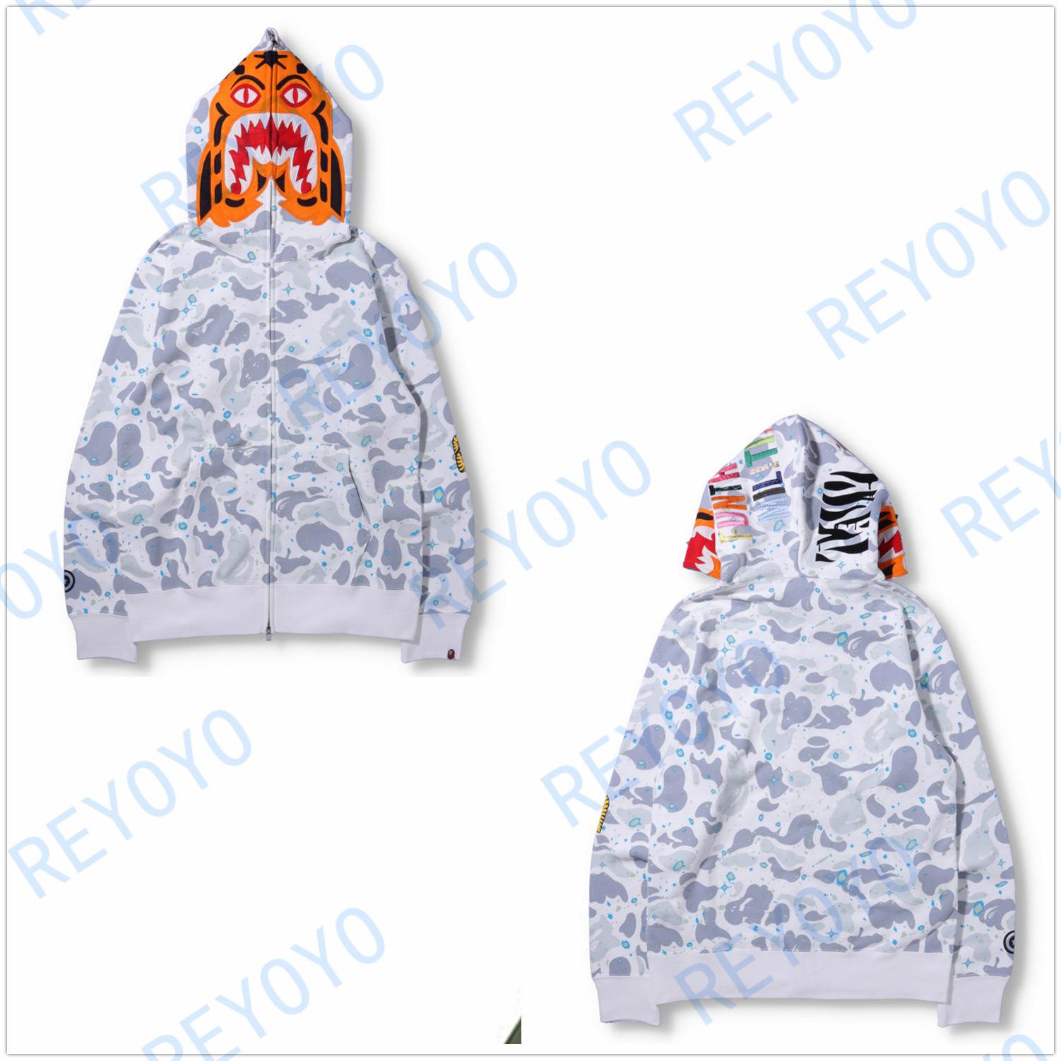 

Men's Hoodies & Sweatshirts High Quality Apes Japanese Shark ape head Luminous camo Star galaxy Spots Men and women couples with the same 100% Cotton hoodie K004, 1pcs buttons