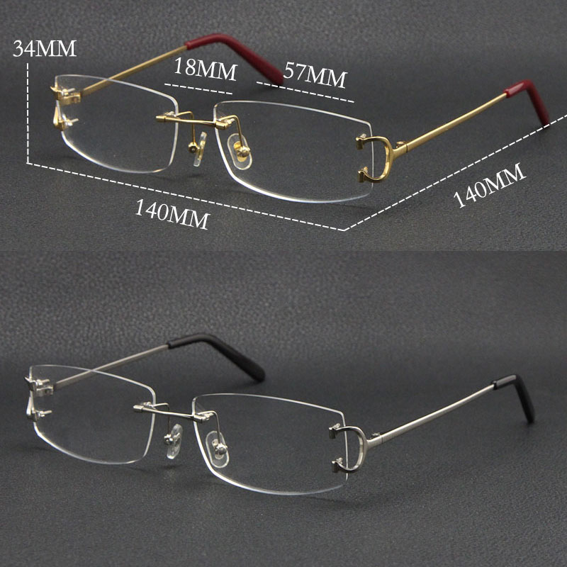 

New Metal Rimless Luxury C Decoration Eyewear Reading Frames Women Eyeglasses Large Square Glasses With Box 18K Gold Fashion Optical Male and Female Myopic Frame Hot
