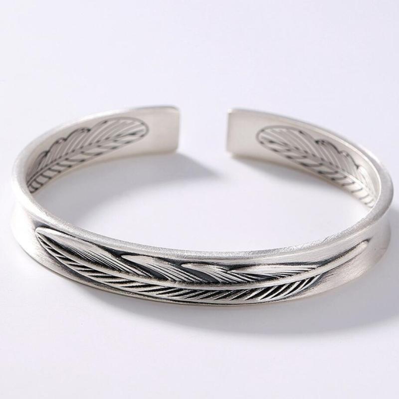 

Bangle Sole Memory Retro Thai Silver Fashion Feather Simple Personality Color Female Resizable Bangles SBR154Bangle