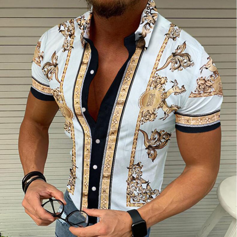 

Summer Mens Fashion Leopard Print Casual Shirts Hawaii Beach Vacation Trend Short Sleeve Tops Large Size 220614, Photo color
