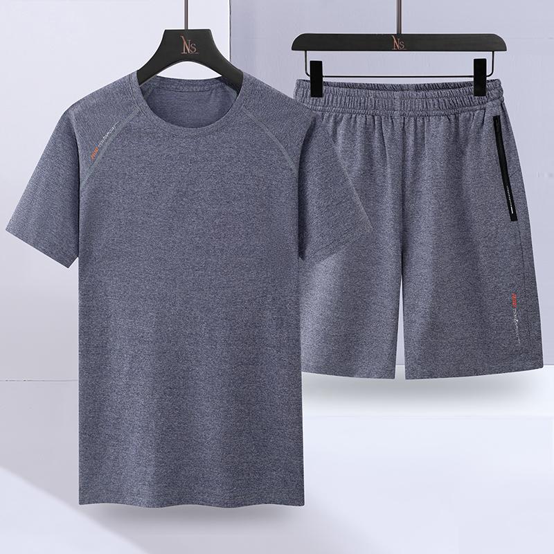 

Men's Tracksuits Short-sleeved T-shirt Men's Summer Suit Ice Silk Complete Set With Loose Fashion And Versatile Topsmen ClothingMen's, Black