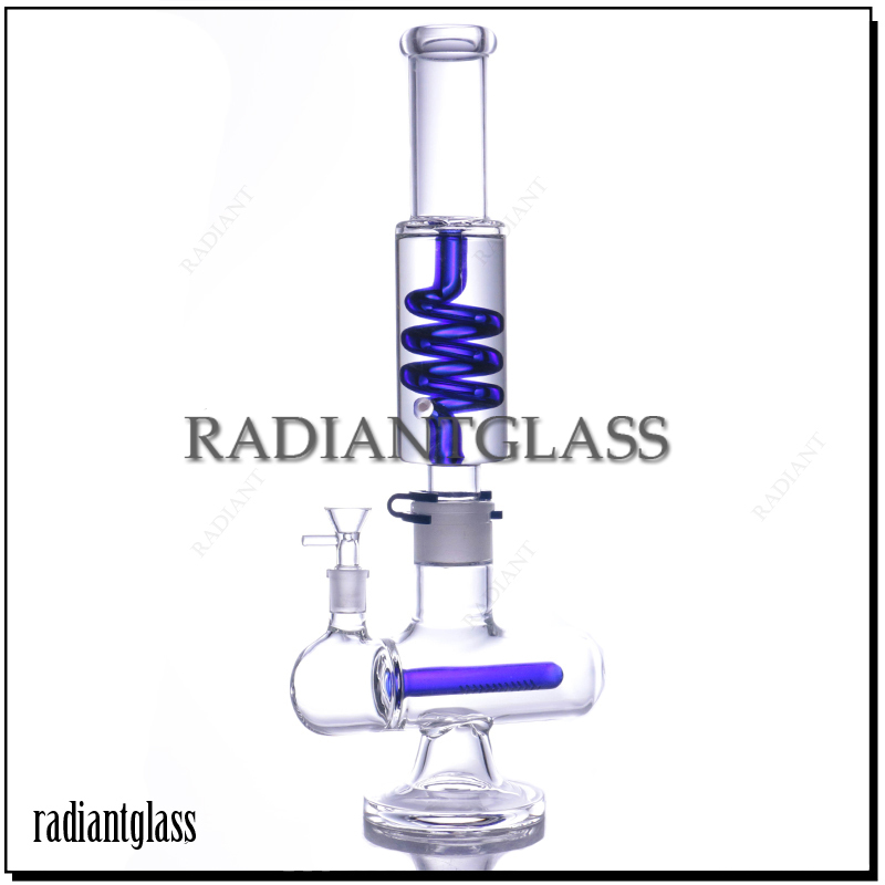 

17'' Tall Coil Freezable Bong Oil Dab Rigs Inline Perc Glass Water Bongs 14mm Female Joint Hookahs With Bowl
