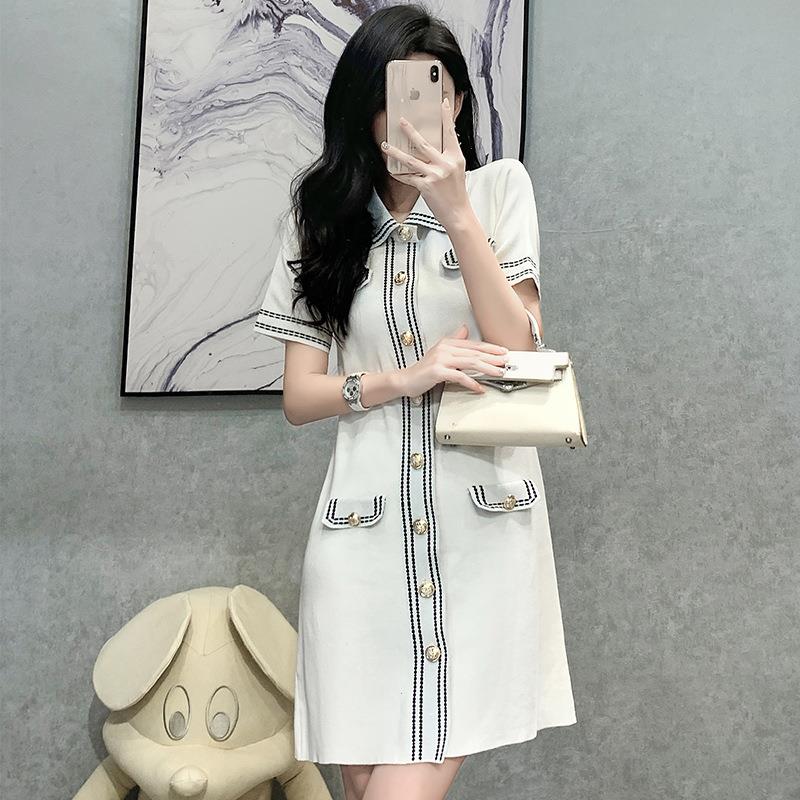 

High Quality Runway Dresses Korean Women Knitted Sheath Single Breasted Autumn Winter Bodycon Brand Sweater Dress Vestido, White