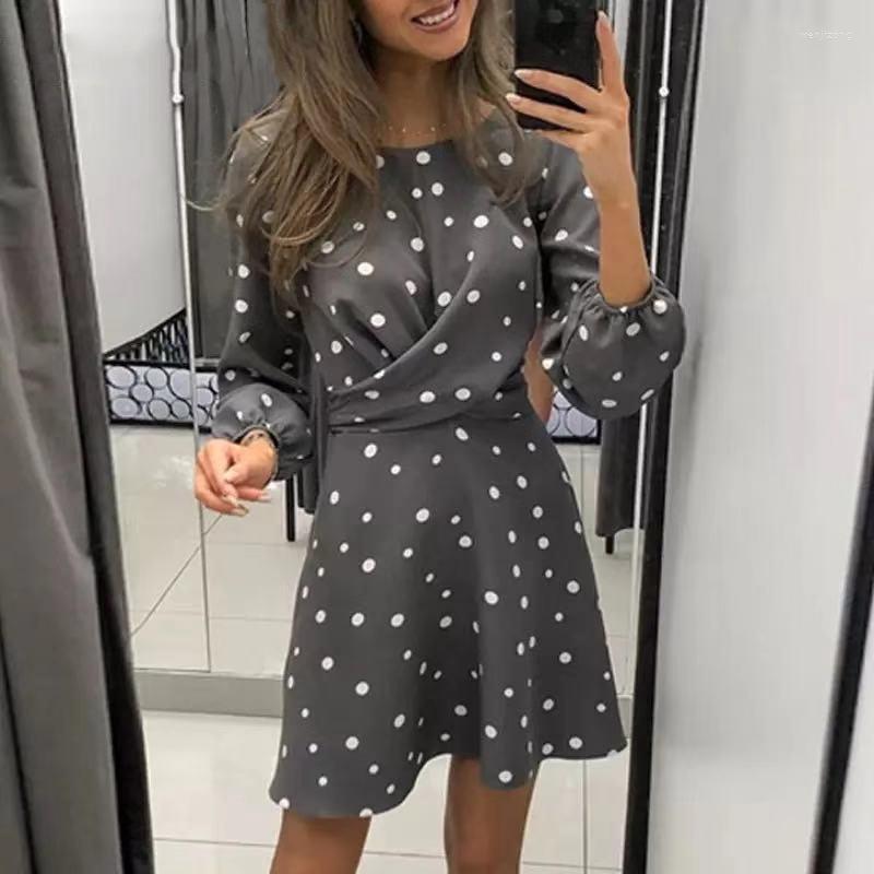 

Casual Dresses Woman Black Vintage Dot Dress O Neck High Waist Elgant Harajuku Streetwear 2022 Spring Oversized Costume Party Beach Wear