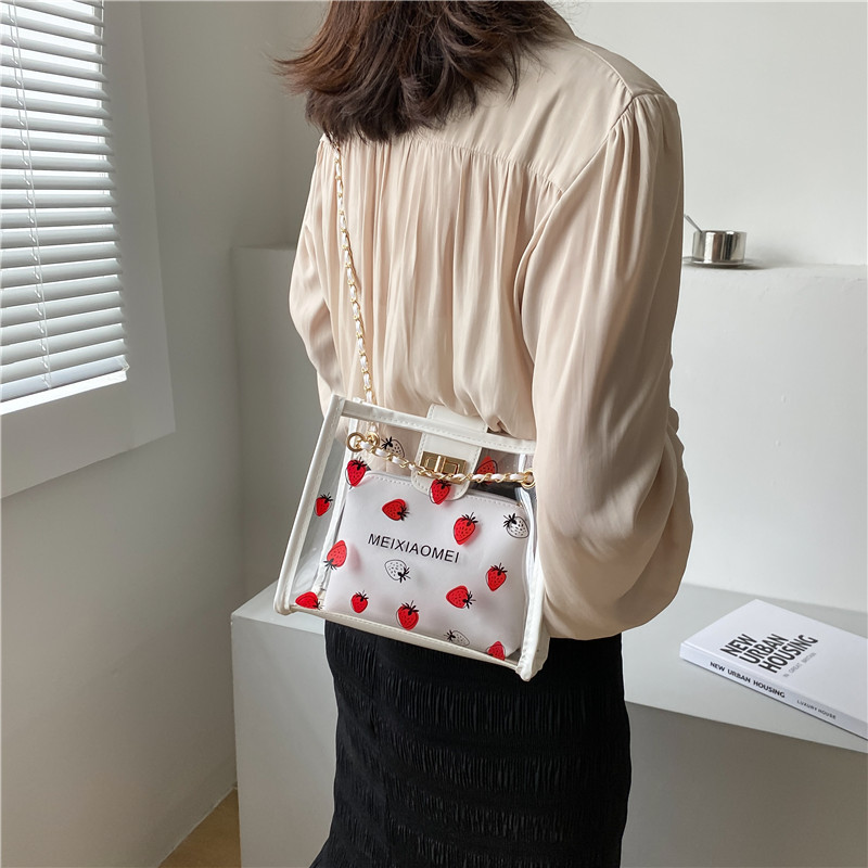 

Shoulder Bags 2021 Trendy Texture Transparent Fashion Western Style Summer Jelly Messenger Bag Fruit Strawberry, Black