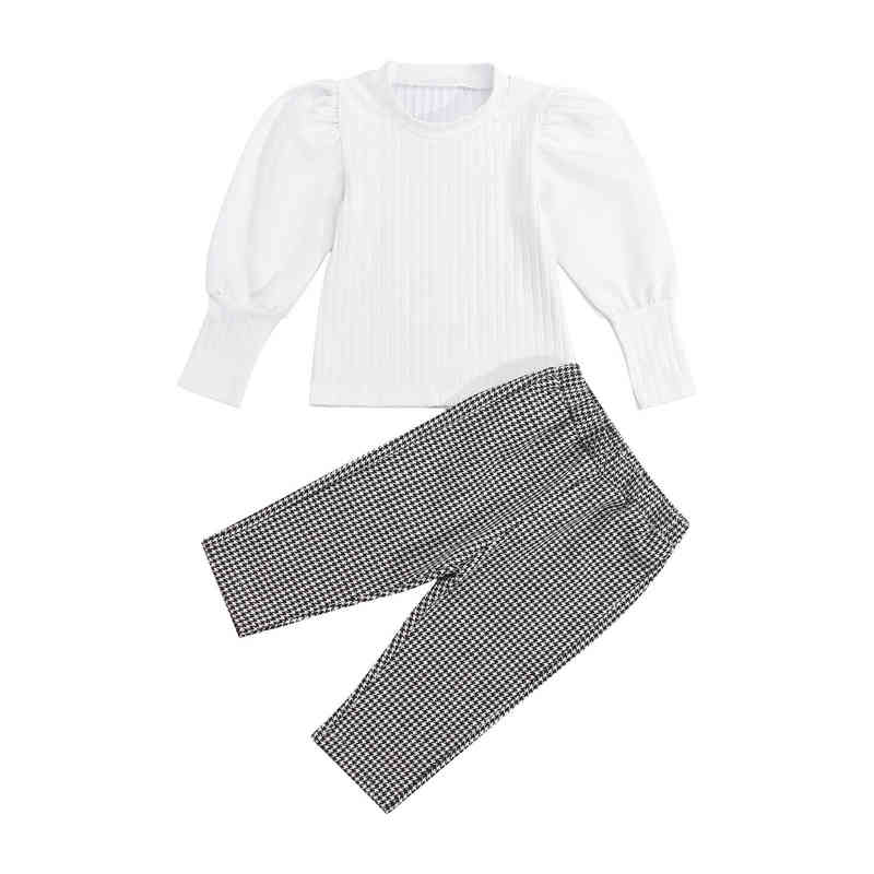 

Citgeett Autumn Kids Baby Girls Casual Outfits Solid Color Puff pastry Sleeve Sweater Print Pants Spring Clothing Set J220712, Red