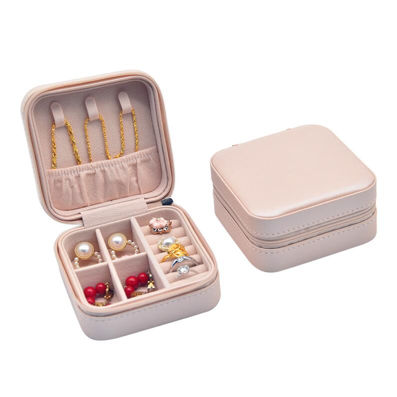 

Portable Zipper PU Leather Travel Jewelry Storage Box Rings Earrings Necklace Organizer Gift Display Case Holder Package Boxes 6 Colors