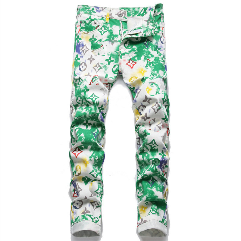 

Luxury Letter Print Men Jeans LOU Top Designer Hip Hop Skinny Green Pants