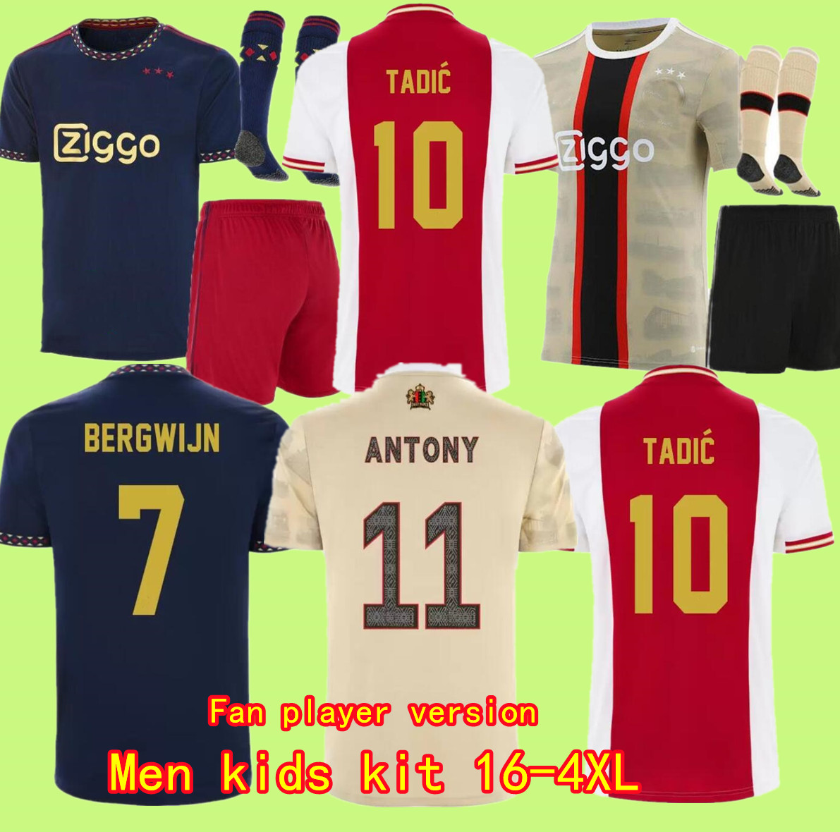 

S- 21 22 23 AJAXS Soccer Jerseys TADIC HALLER Home away Third BERGWIJN ANTONY BASSEY BROBBEY 2022 2023 football shirt men kids uniforms Fans Player, Multi