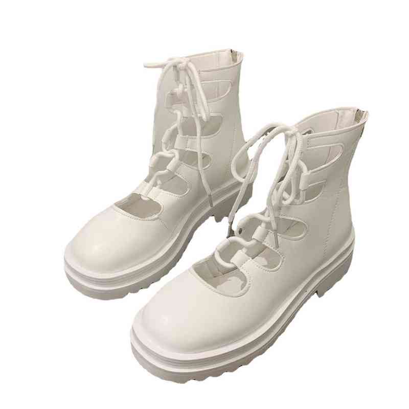 

Fashion Hollow out sandals women's Martin boots summer thin breathable thick soled women's fashion bandage sandals, Black