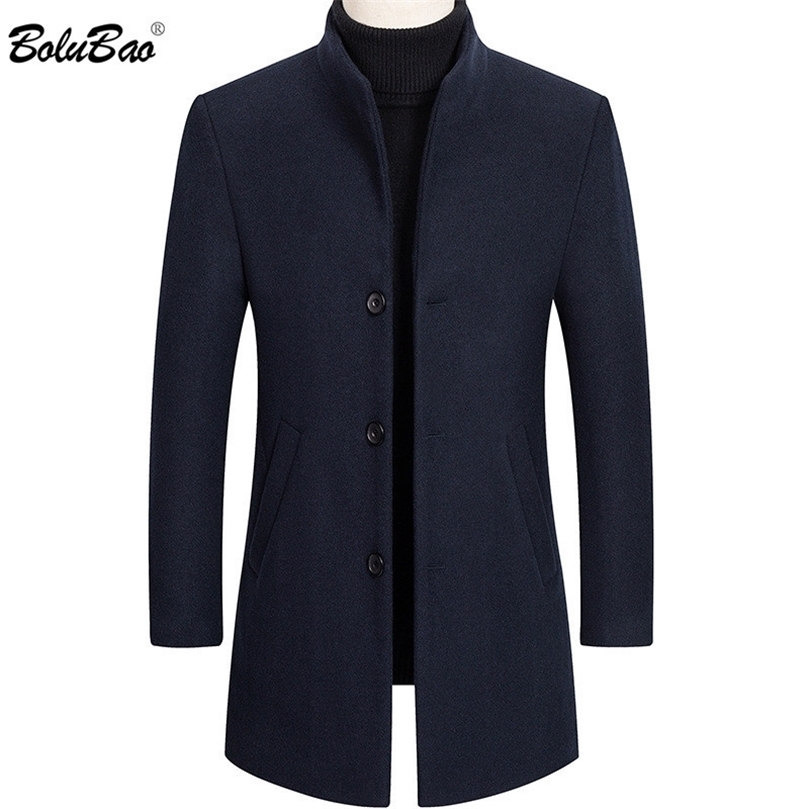 

BOLUBAO Brand Men Wool Coat Men's Solid Color Casual Slim Fit Overcoat Winter Comfortable Fashion Wool Blends Coats Male 201128, Black