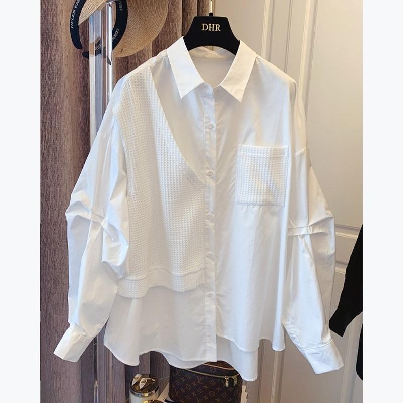

Women' Blouses & Shirts Fake Two Piece Set Niche Design Korean Loose Casual Retro Long Sleeve Shirt Women' 2022 Spring Blouse Camisas, White