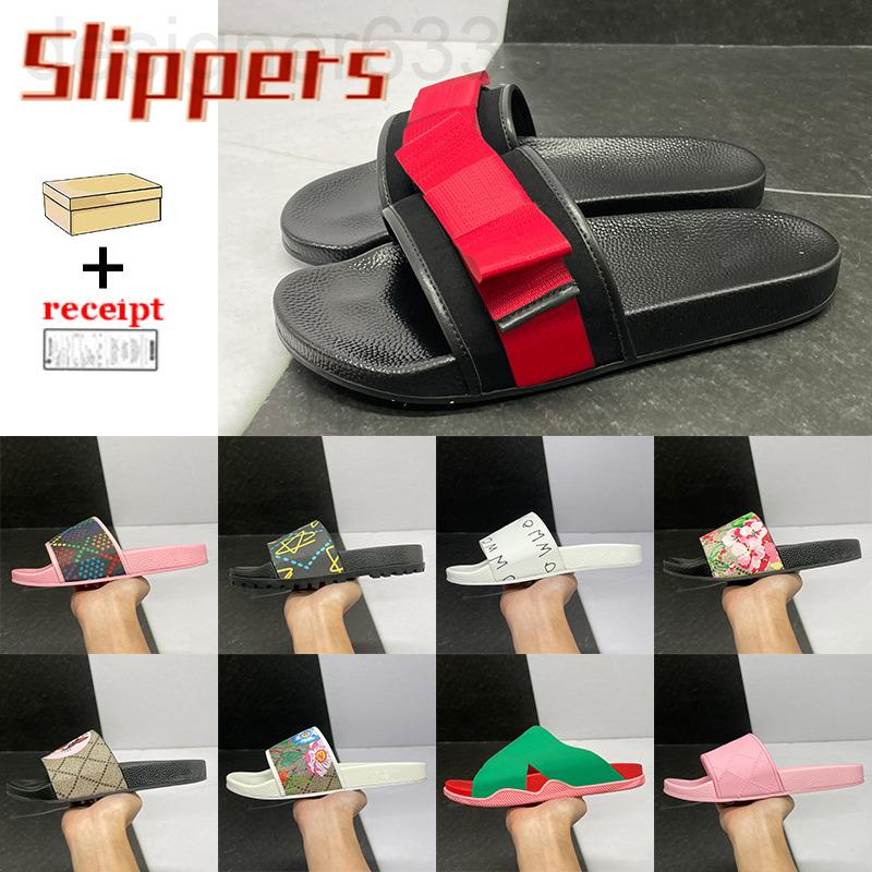 

Designer Slippers Fashion Mens Rubber Slides Web Sandals Interlocking G Matelasse Red Stripe Slide Bloom Flora Leather Men Women Slip GGity, Color 10