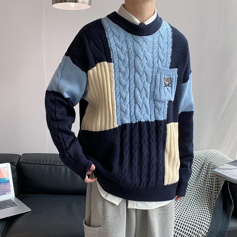 

Men's Sweaters Autumn And Winter Thickened Sweater Fashion Hong Kong Style Japanese Tide Brand Round Neck Retro Loose Knitted MenMen's, Khaki