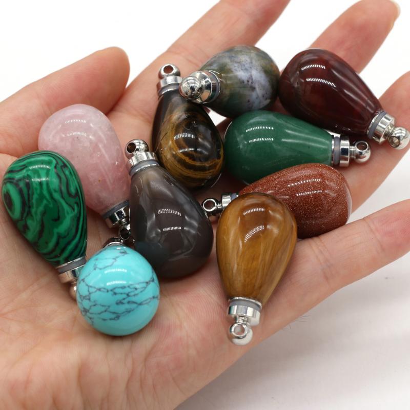 

Pendant Necklaces Natural Agates Round Water Drop Shape Perfume Bottle Necklace For Jewelry Making Gift 20x38mm