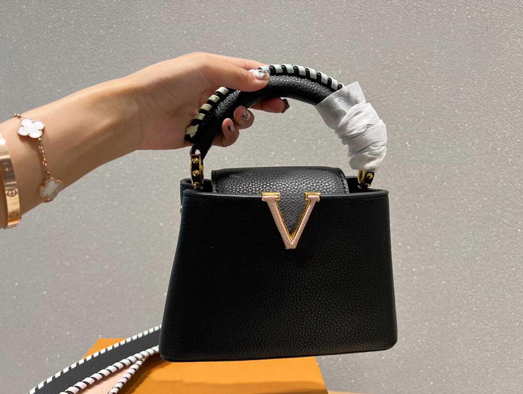 

TZ Women's Black Pure Leather tote Brand Handbag Capucines Mini Macaron Collection Cute and Not Monotonous Top Layer cowhide Gradient Shoulder Strap Crossbody bags, Customize