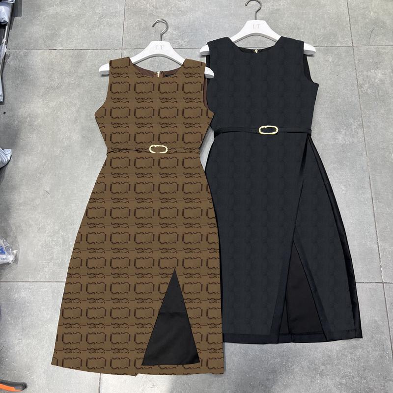 

Fashion Letters Embroidery Dresses Personality Belt Designer Dress Outdoor Street Style Girls Dress Skirts Clothing, Black